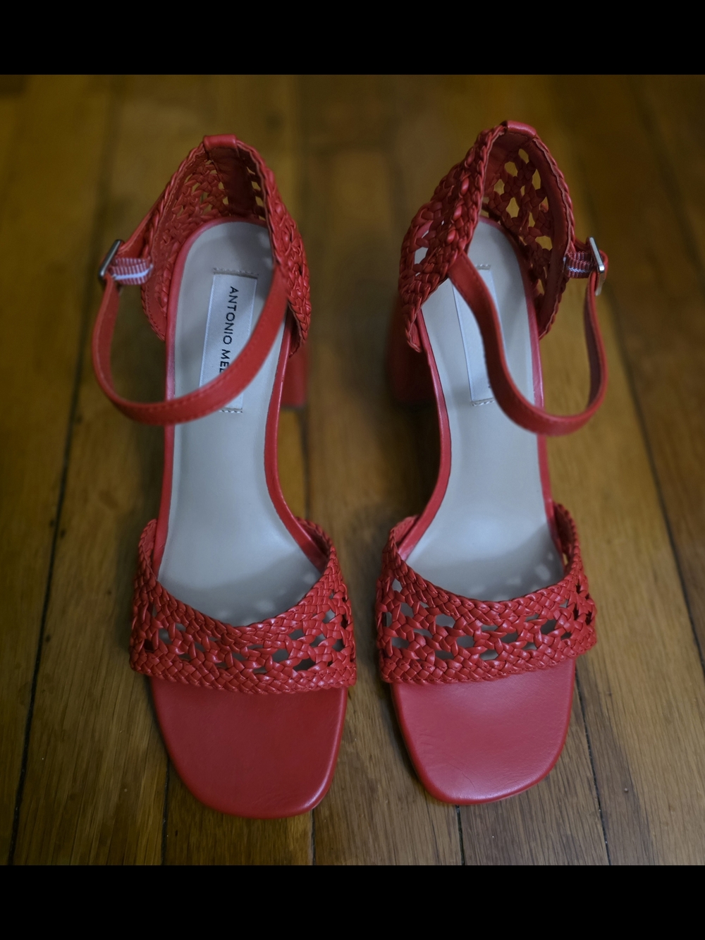 Antonio Melani Red Woven Ankle-Strap Sandals
